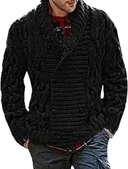 [Qolkmuiy-GJ] Mens Ribbed Shawl Collar Cardigan Casual Button Open Front Knitwear Chunky Fashion Buttons Twisted Cardigans