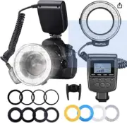 Neewer 48 Macro LED Ring Flash w/ LCD Display Screen Adapter Rings (New)