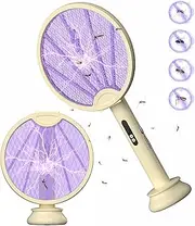 Electric Fly Swatter, 180° Foldable Bug Zapper, 3000 V Electric Mosquito Swatter with Base and Purple Mosquito Light, for Indoor and Outdoor Use