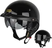 Motorcycle 3/4 Half Helmet,German Style Skull Cap Jet Helmet with Sun Visor DOT/ECE Approved Retro Open Face Motorbike Cool Helmet for Men Women Cruiser Scooter C,XL=61-62CM