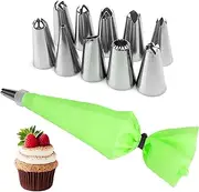 12PCS Piping Bags and Tips Set,Cake Decorating Tips,Large Piping Tip,Reusable Cream Bags,Icing Pastry Bag and Tips Set, Cake Icing Kit,Stainless Steel Frosting Piping Kit,Grass Piping Tips