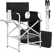 Tall Makeup Chair for Makeup Artist 41'', 400 lbs Directors Chairs Foldable, Portable Makeup Artist Chair Bar Height, Folding Directors Chair with Table, Cup Holder, Storage Bag & Footrest (Black)