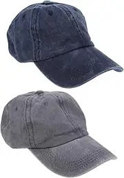[ANDRESLAD] Cotton Beach Caps 2 Pcs Old-Made Cowboy Hat Sun-Protective Peaked Baseball Caps Blue