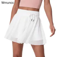 在飛比找蝦皮商城優惠-Wmuncc 運動裙褲女式瑜伽短褲防偏高腰網眼健身網球裙