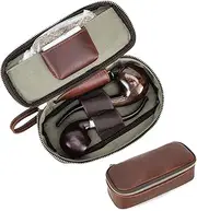 [CONTACTS] Full Grain Leather Small Pipe Tobacco Pouch Travel Smoking Pipe Organizer Portable Accessories Lighter Holder Tobacco Pipes Case for 2 Pipes