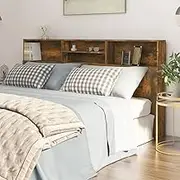 Smoked Oak Headboard Cabinet, 200 cm Long, Wall-Mounted Storage Design with 4 Compartments, Engineered Wood BedHead Furniture for Bedroom, Fits Full Range of Bed Styles