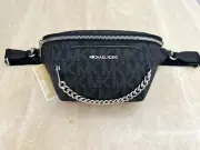 Michael Kors Jet Set Signature Black Saffiano Leather MD Sling Messenger Chain