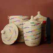 Beige Colorful Swirls Hooded Lid Storage Basket Set of 3
