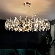 AHXIAOZN Modern LED Crystal Chandelier, Luxury, Sparkling Egg Shaped Crystal Ceiling Light, Gold, 9 x E14 Living Room Pendant Light, 8 Bulbs