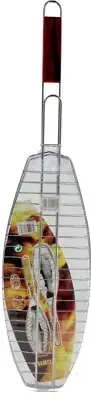 Fish Broiler Griller Oval Shape Chromed Metal Long Handle Campfire BBQ