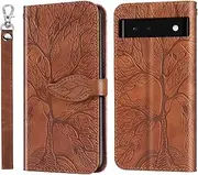 [CXTcase] for Google Pixel 6a Case PU Leather Folio Flip Cover with Card Slots, Magnetic Wallet Phone Case for Google Pixel 6a - Brown