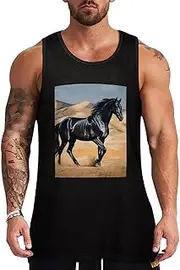 [NQHJT] Men Tank Tops Black Arabian Horse Sleeveless T Shirts for Men's Fitness Quick Dry Gym Tank Top for Men