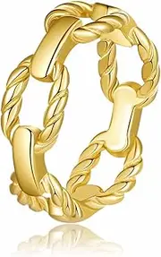 [NMAVXKLI] 18K Gold Chain Link Rings for Women, Non-Tarnish Stackable Stainless Steel Cuff Ring (Gold-Link, 7), Bronze, No Gemstone