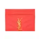 YSL MONOGRAM系列V字縫線魚子醬牛皮金屬LOGO萬用票卡/證件名片夾(蜜桃粉)