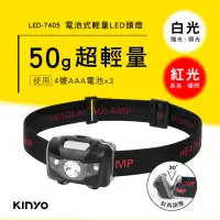 在飛比找momo購物網優惠-【KINYO】電池式輕量LED頭燈(探照燈/露營/停電必備品