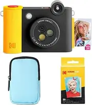 KODAK Smile+ 2-in-1 Digital Instant Print Camera & Wireless Bluetooth Photo Printer Starter Bundle + Deluxe Case + Zink 20pk Sticky-Back Photo Paper - 10MP, Special-Effect Rotating Lens - Black