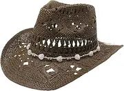 [Generic] Cowboy Hats for Women Classic Straw Cowgirl Beach Hat Music Festival Party Adult Sun Straw Western Cowboy Hats, B-brown, One Size, B-brown, One Size