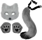 Cat Ears And Tail - Furry Tail And Ears | Cat Cosplay Costume, Wolf Costume Set, Fun Animal Cosplay Costume, Furry Faux Wolf Masquerade Costume For Halloween Fancy Costume
