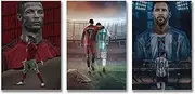 bzcpc Art Football Stars Cristiano Ronaldo and Lionel Messi Canvas Poster Art Wall Decor (Unframed) 12in18in(30cm45cm) (3 Panel)