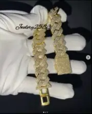 16mm 8" 2.57ct Real Moissanite MEN'S 925 Silver Cuban chain Bracelet gold Plated