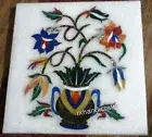 Rectangle White Marble Coffee Table Top Floral Art Inlay Work Wall Highlighter