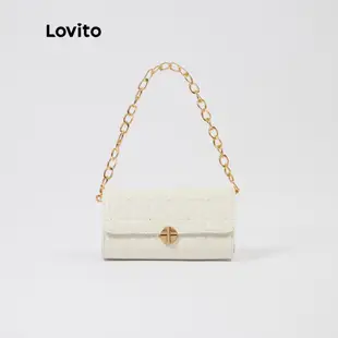 Lovito 優雅絎縫扭鎖鍊長方形包 L244BA07 (白色/黑色/卡其色/棕色)