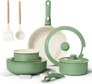 Easy Clean Healthy Ceramic Nonstick Cookware Set, 17-Piece Induction Set, Green