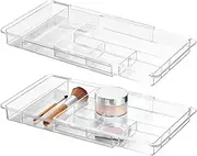 iDesign Makeup Storage Tray for Cosmetics or Jewelry, Set of 2, Clear Linus Expandable Drawer Organizer M2