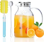 Glass Pitcher With Lid, Glass Water Pitcher With Lid And Spout, 68 Ounces Heat