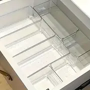 7pcs Clear Plastic Drawer Organizer Set, Stackable Makeup Storage Bins for Cosmetics, Office Supplies, and Desk Organization, Durable Vanity Drawer Dividers, N