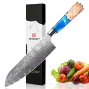 KEEMAKE 7in Japanese Santoku Knife Extra Sharp Damascus Steel Chef Cutting Knife