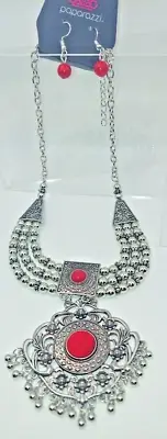 Paparazzi Santa Fe Solstice Red Necklace Set with Earrings NIP