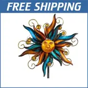 Solar-Powered Garden Wind Spinner - 53" Metal Sculpture with Bright Lights