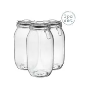 Argon Tableware Glass Storage Jars with Airtight Clip Lid - 2 Litre Set - Pack of 3