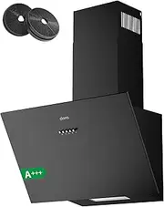 CIARRA CBCB6762A Angled Cooker Hood 60cm with CBCF003 Carbon Filters 650m³/h Head-Free Chimney Vent Hood with LED Lights Ducting&Recirculating Kitchen Extractor Fan