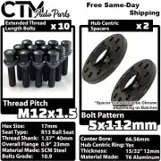 2x 12mm Thick 5x112 66.56mm CB Wheel Spacer 12x1.5 Black Bolt Fit Mercedes Wheel