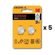 5x Kodak Batteries Max lithium CR2016 battery 3V 2 pack child safety blister
