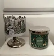 Bath & Body Works 3-Wick Candle Holder Snowmen Christmas & Mahogany Balsam SET