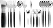 [JASHII] Flatware Serving Set 24 Piece, Stainless Steel Silverware Set, Titanium Black Silver Cutlery Set, Modern Elegant Tableware Set for Party, Christmas, Dinner (Black Silver)