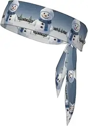 Cute Snowman Parrern Sports Strap Double-Sided Headscarf Men's Bow Tie Sports Headscarf Running Yoga Exercise Headband
