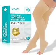 TruCompress Sheer Compression Socks for Women and Men - Treatment for Legs - Thigh High Stockings - Open Toe Leg Sleeve