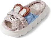 [KEOYA] Unisex Kids Home Slippers Boys Girls Open Toe Slippers Linen Cartoon Rabbit Indoor Shoes US 10-3