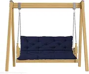 Outdoor Swing Seat Cushions with Backrest 3 Seat Garden Swing Cushions for Porch Patio Furniture Waterproof Wooden Loveseat Pads Navy Blue 100 * 100 * 8cm