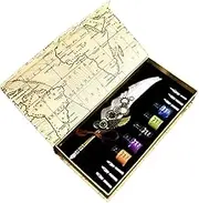 Quill Pen Ink Set Mechanical Quill Pen,5 Color Ink Calligraphy Pen Ink Set,6 Replaceable Dip Pen Nibs Dipping Pen for Painting, Signing, Retro Decoration, and Unique Gifting