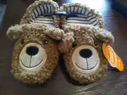 Boys Slipper Shoes Sz 11-12 Wonder Nation Brown Teddy Bear Kids House Shoes