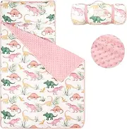 SWESEN Toddler Nap Mat for Preschool, Soft Kids Nap Mat with Removable Pillow and Minky Blanket, Extra Large Rolled Daycare Sleeping Bag for Boys Girls, 22in x 55in, Ages 3-6 Years