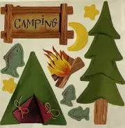SMALL CAMPING Stickers(10pc) Campfire•Fishing•Tree•Moonlight •Card Making•Tent•