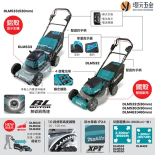 MAKITA 牧田 DLM533Z 充電式無刷手推草坪修剪機 附自走 DLM533 36V 充電 電動 修剪機 割草機 無刷 草坪修剪機 手推割草機 農機【璟元五金】