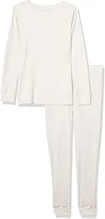 [Amazon Essentials] Women's Waffle Snug Fit Pajama Set, 2 Piece Long Sleeve, Natural, X-Large