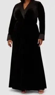 Adrianna Papell Women's Black Velvet Twist-Front Tuxedo Gown Dress Plus Size 14W